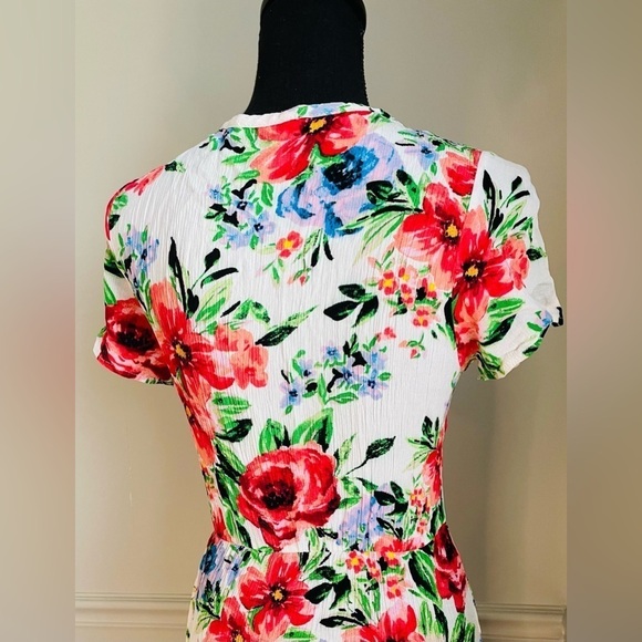 WOMEN’S White Floral V Neck Faux Wrap Midi Dress Size L - Picture 7 of 11